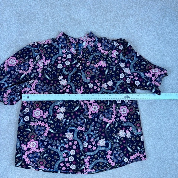 LOFT Womens Floral Paisley Puff Sleeve Blouse Navy Pink Size Medium - Picture 5 of 6